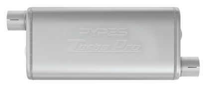 Turbo Pro Muffler 18 Inch Body 2.5 Inch Offset Inlet/Offset Outlet 409 Stainless MVT30 Pypes Performance Exhaust