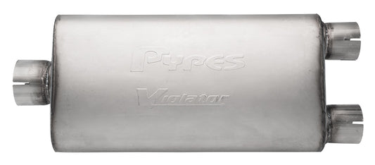 Violator Series Muffler 3 in Center Inlet/2.5 in Dual Outlet 18 in L Hardware Not Incl Natural 409 Stainless Steel Pypes Performance Exhaust