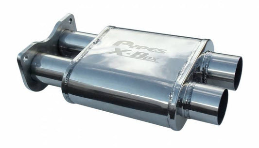 X-Box Muffler 2.5 in Replaces Center Resonator w/X-Pipe Muffler Gasket/Hardware/Clamps Incl Polished 304 Stainless Steel Pypes Performance Exhaust