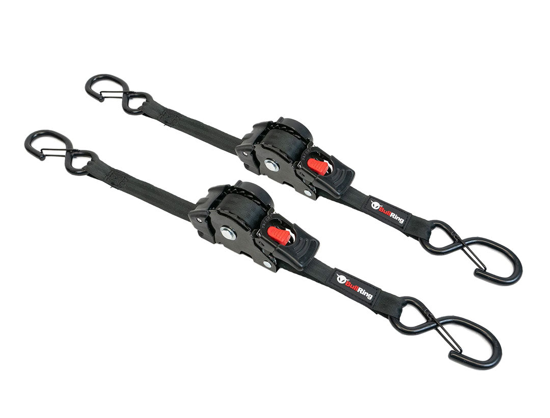 1 Inch x 10' Retractable Ratchet Tie Down 2 Pack Bullring SpeedStrap