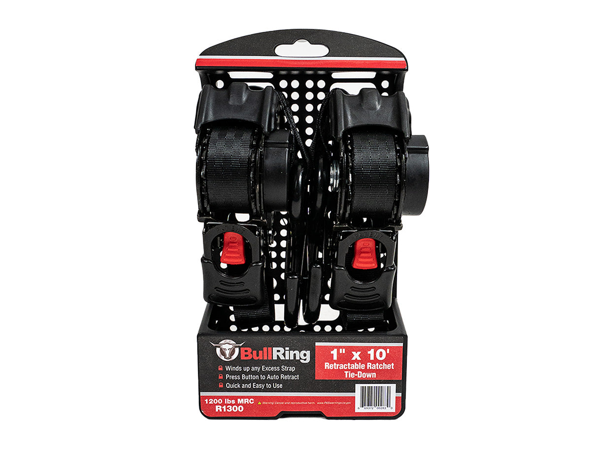 1 Inch x 10' Retractable Ratchet Tie Down 2 Pack Bullring SpeedStrap-4