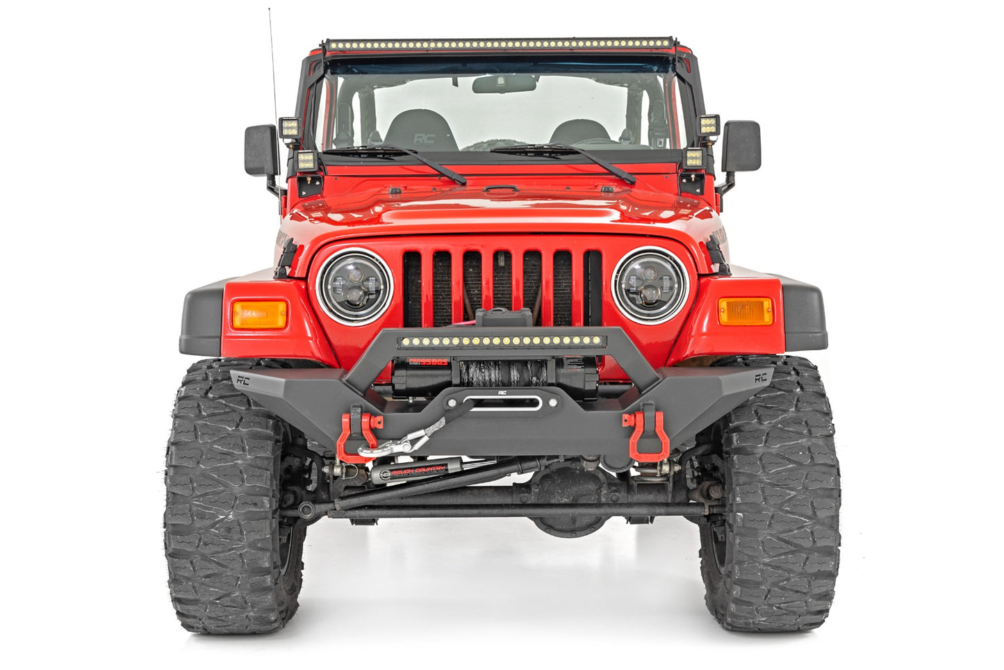 Headlights DRL Halo LED 7 Inch 97-06 Jeep Wrangler TJ 4WD Rough Country-1