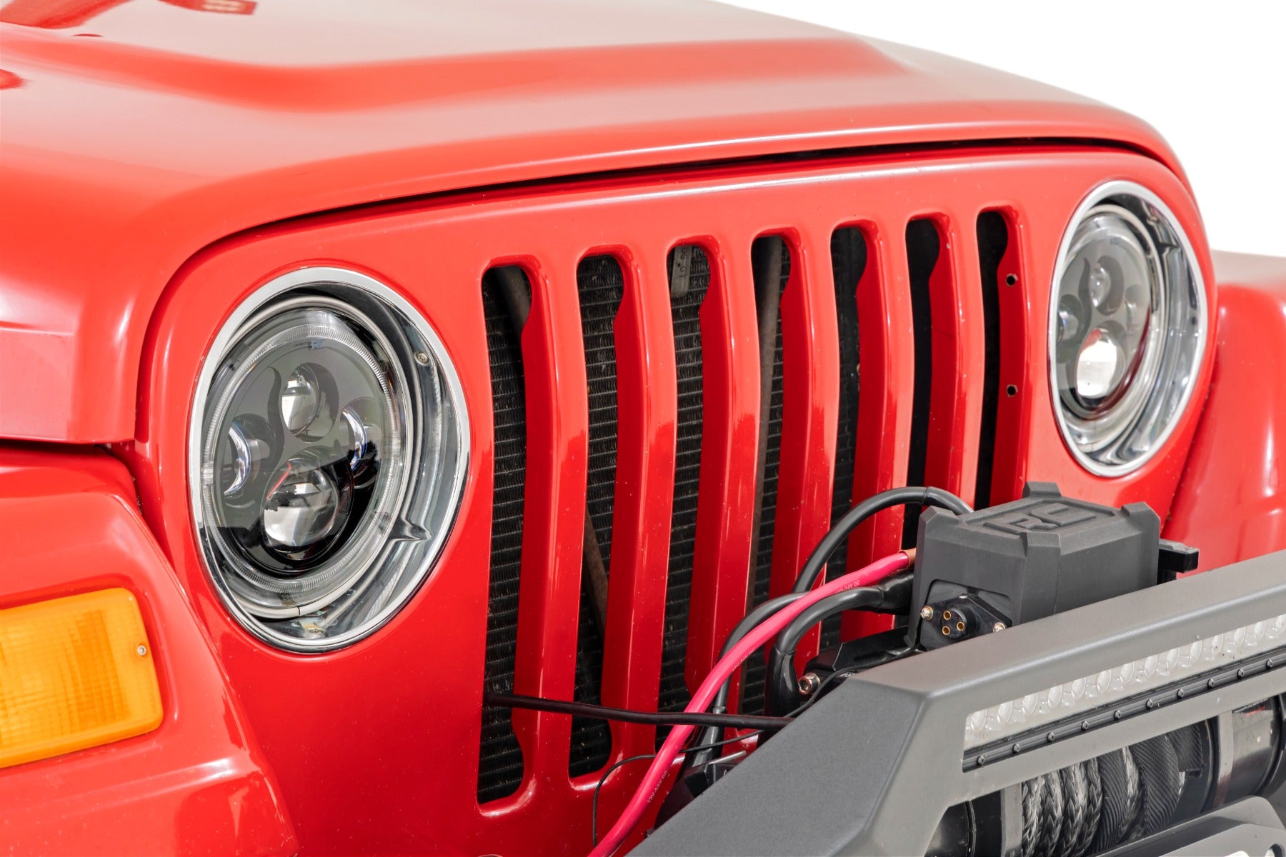 Headlights DRL Halo LED 7 Inch 97-06 Jeep Wrangler TJ 4WD Rough Country-2