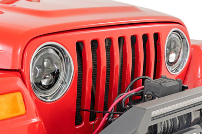 Headlights DRL Halo LED 7 Inch 97-06 Jeep Wrangler TJ 4WD Rough Country-2