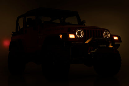 Headlights DRL Halo LED 7 Inch 97-06 Jeep Wrangler TJ 4WD Rough Country-4