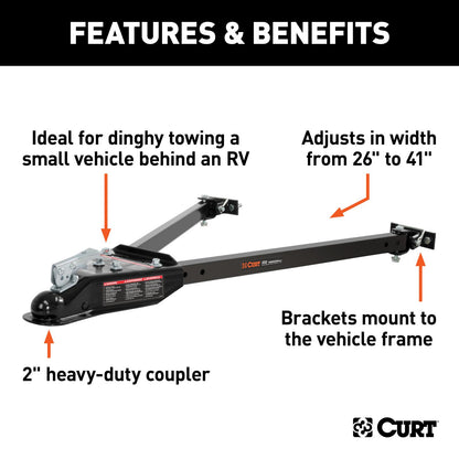 Curt Tow Bar with Adjustable-Width Arms Car Mount 2 Inch Ball 5000 lbs. Safety Cables and Coupler Lock Sold Separately) RockJock 4x4-1
