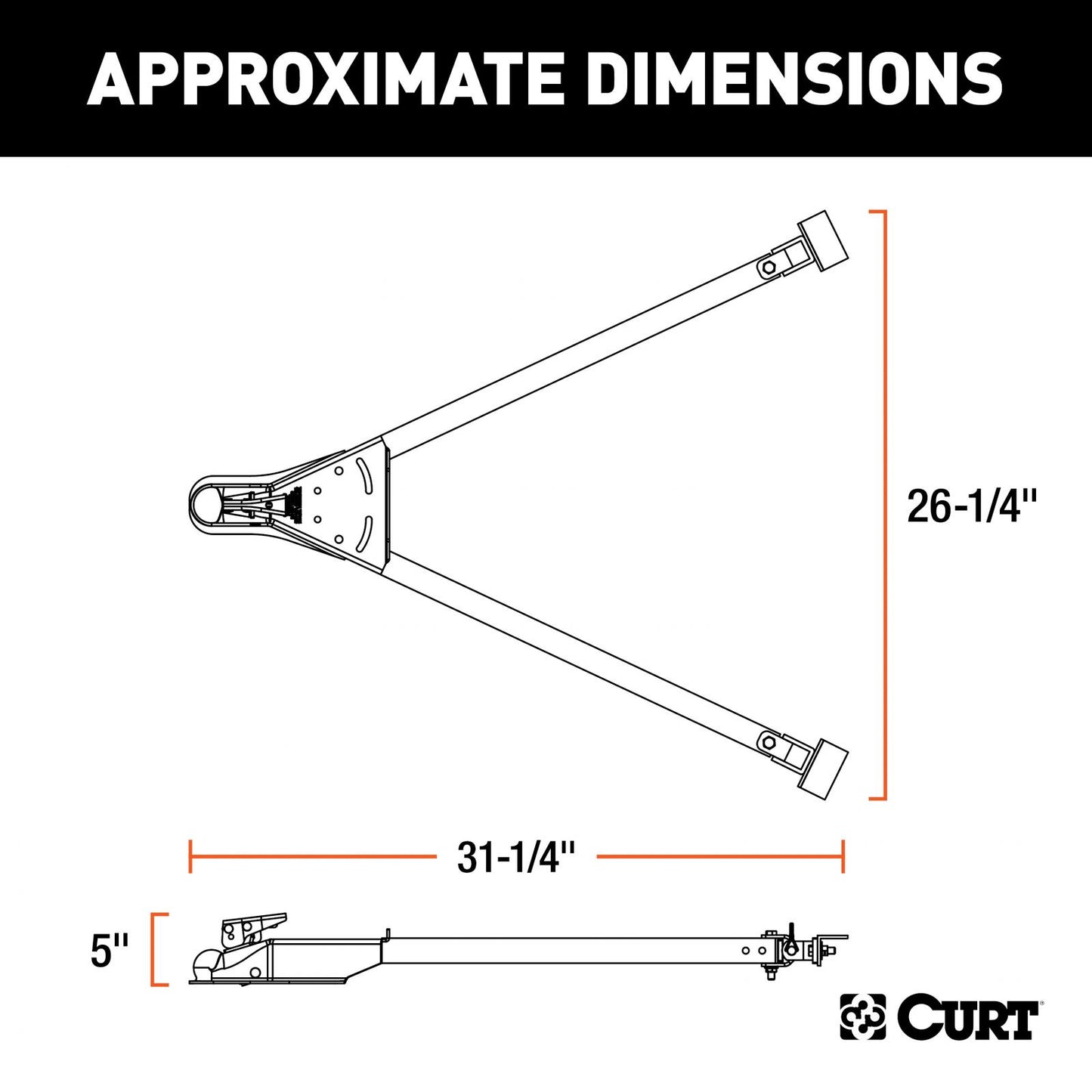 Curt Tow Bar with Adjustable-Width Arms Car Mount 2 Inch Ball 5000 lbs. Safety Cables and Coupler Lock Sold Separately) RockJock 4x4-3
