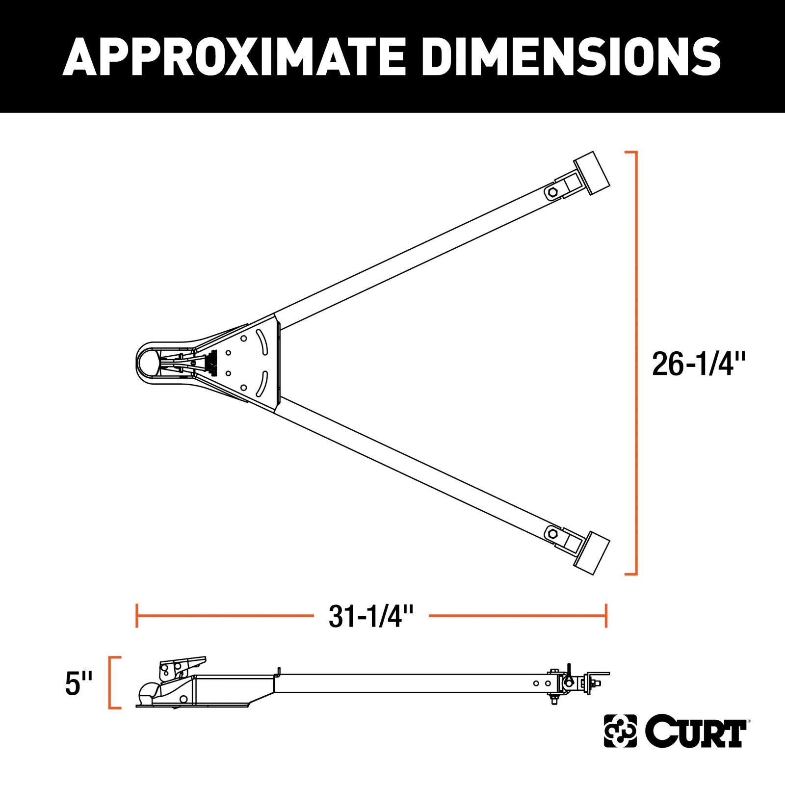 Curt Tow Bar with Adjustable-Width Arms Car Mount 2 Inch Ball 5000 lbs. Safety Cables and Coupler Lock Sold Separately) RockJock 4x4-3
