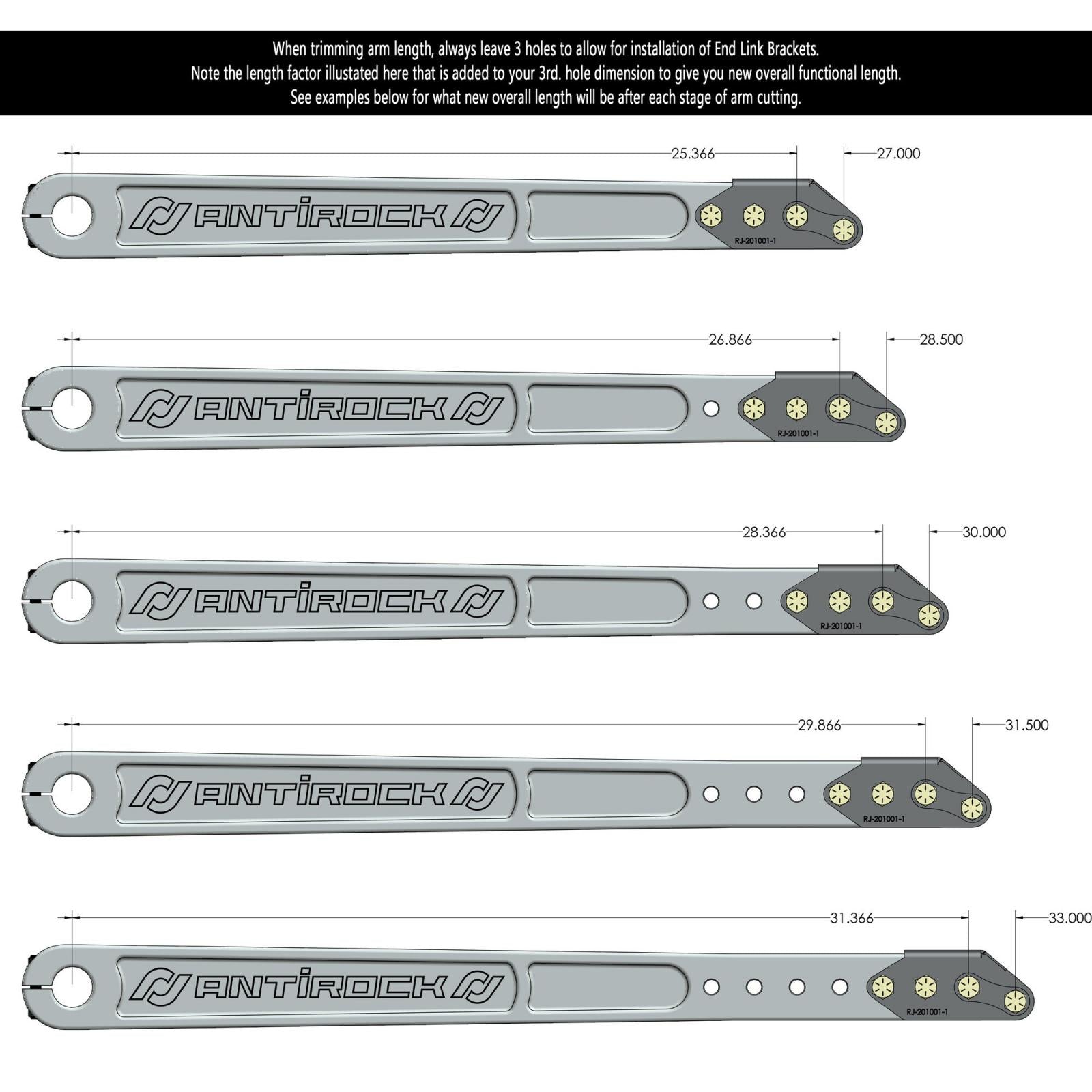 Antirock Aluminum Prerunner Arms 27 Inch-33 Inch Long C-C 35 Spline Incl. Hardware RockJock 4x4-1