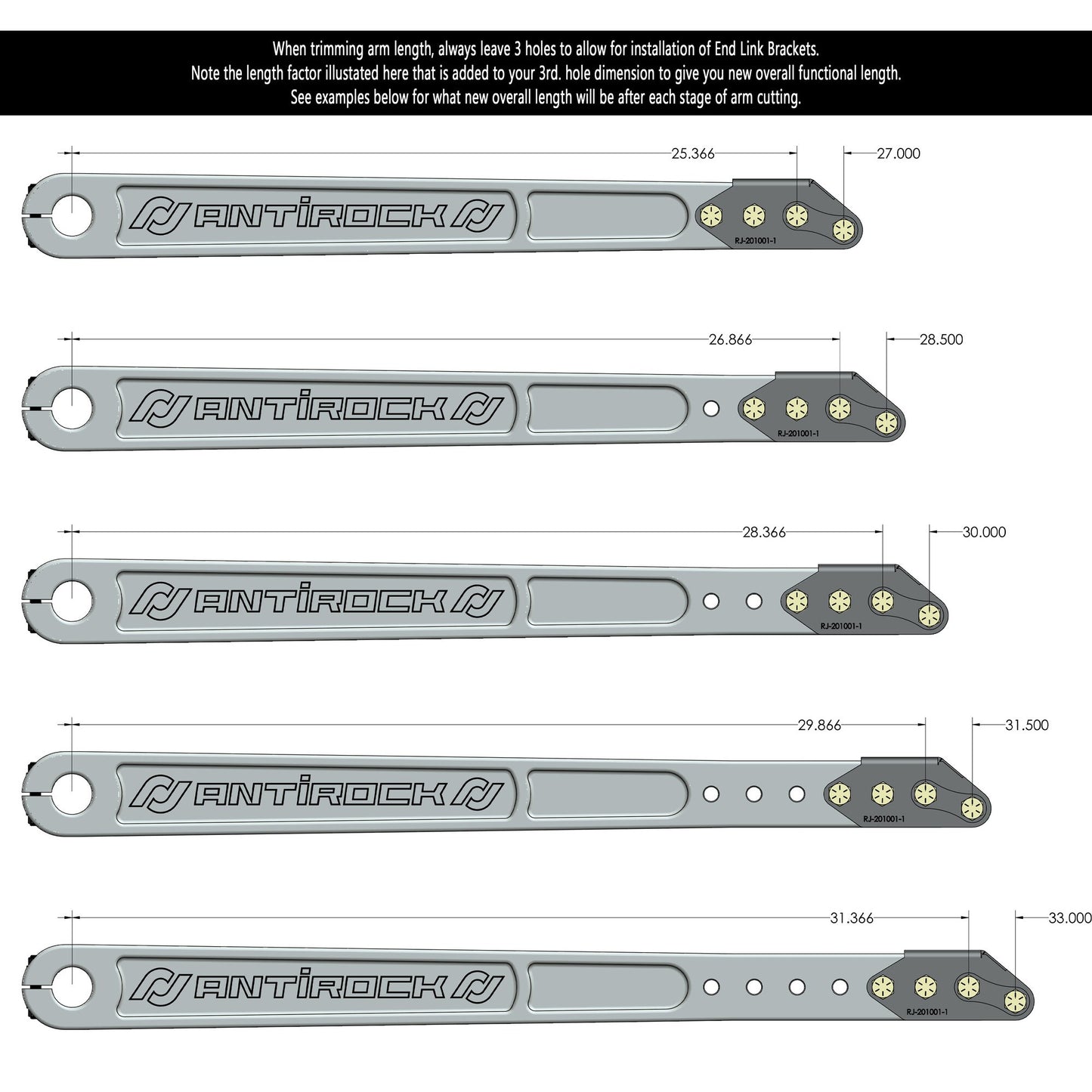 Antirock Aluminum Prerunner Arms 27 Inch-33 Inch Long C-C 35 Spline Incl. Hardware RockJock 4x4-1