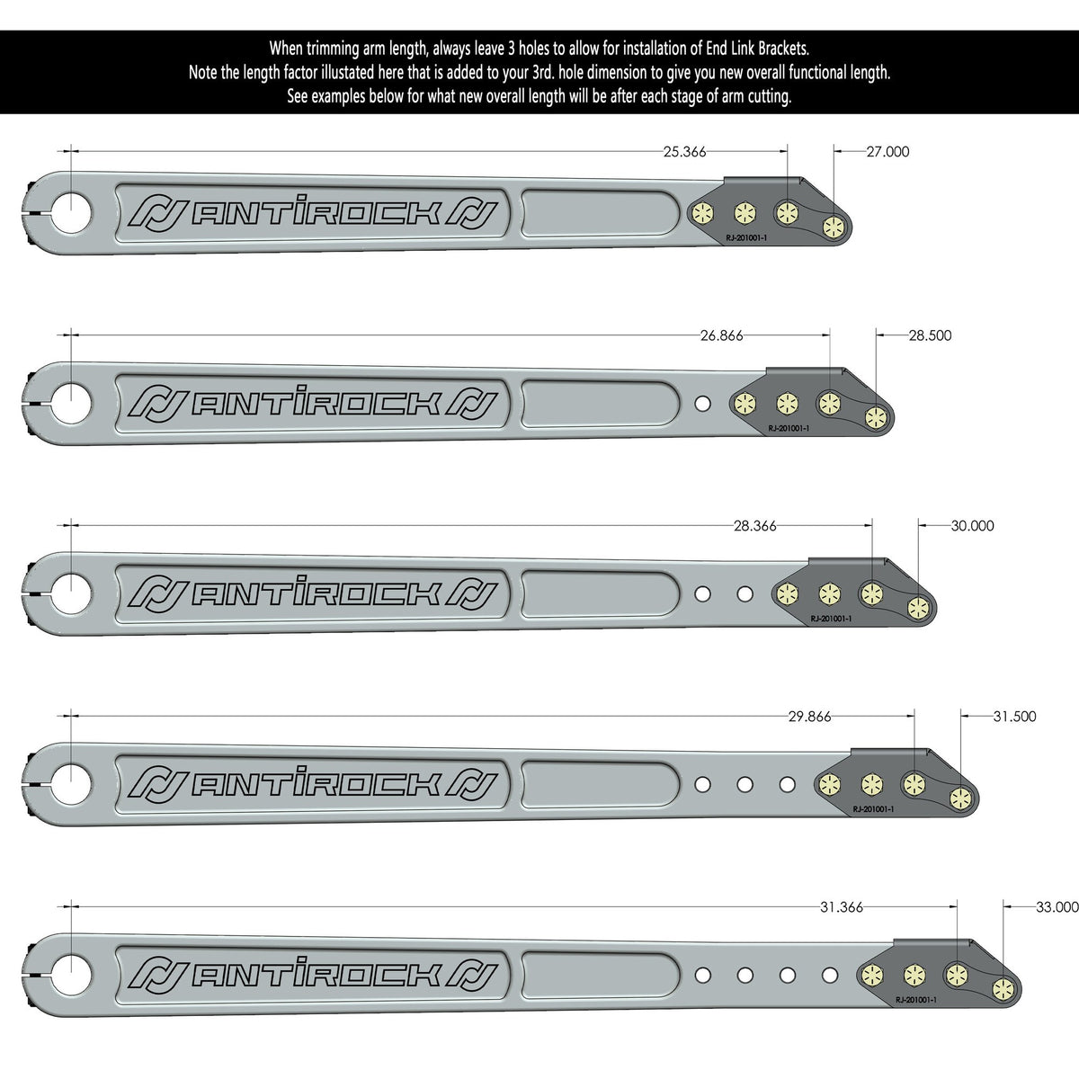 Antirock Aluminum Prerunner Arms 27 Inch-33 Inch Long C-C 35 Spline Incl. Hardware RockJock 4x4-1