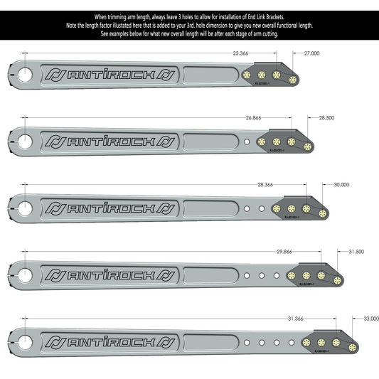 Antirock Aluminum Prerunner Arms 27 Inch-33 Inch Long C-C 35 Spline Incl. Hardware RockJock 4x4-1