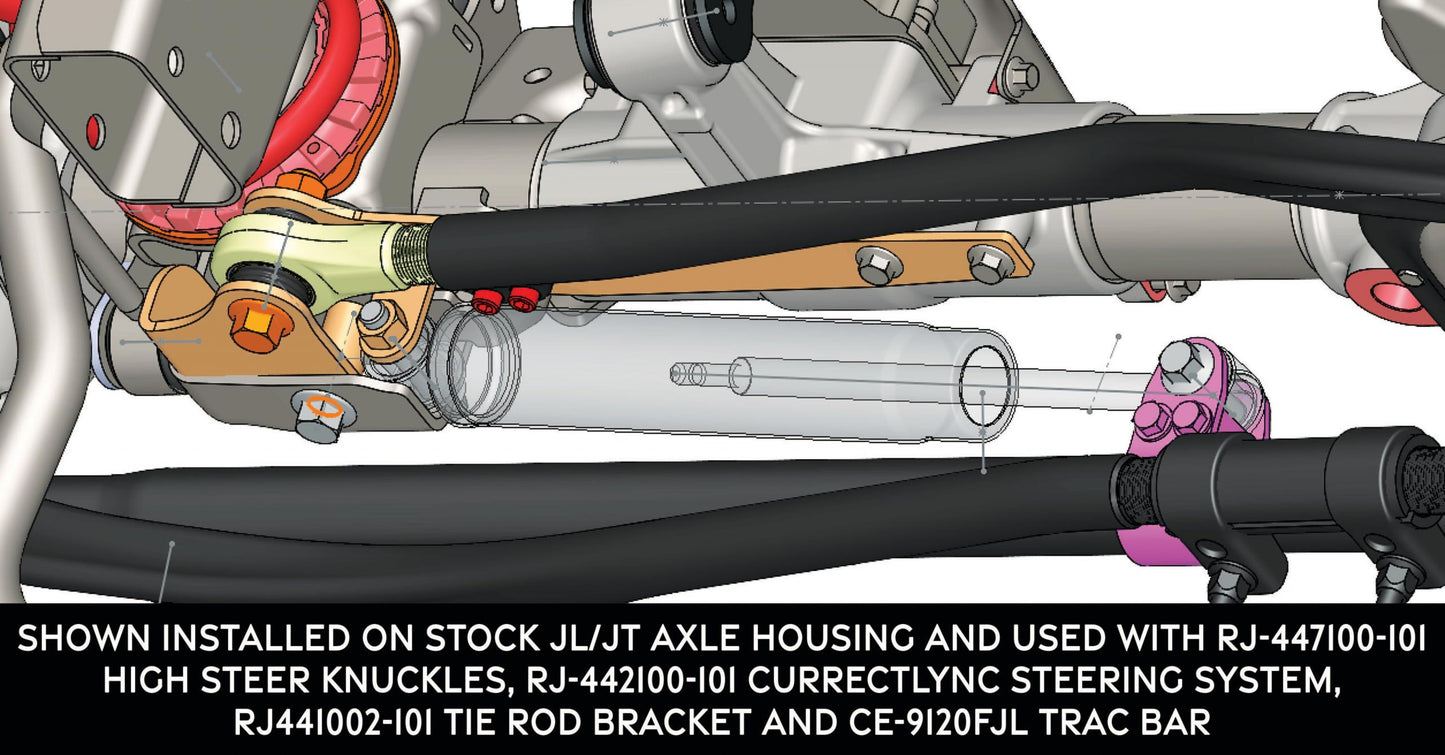 Currectlync JL/JT High Steer Front Trac Bar Relocation and Steering Stabilizer Shock Mount Axle Bracket RockJock 4x4-3