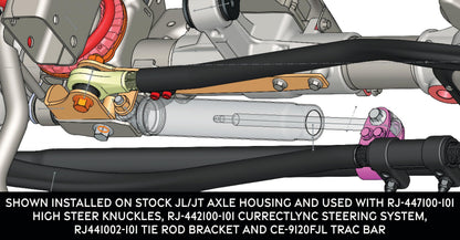Currectlync JL/JT High Steer Front Trac Bar Relocation and Steering Stabilizer Shock Mount Axle Bracket RockJock 4x4-3