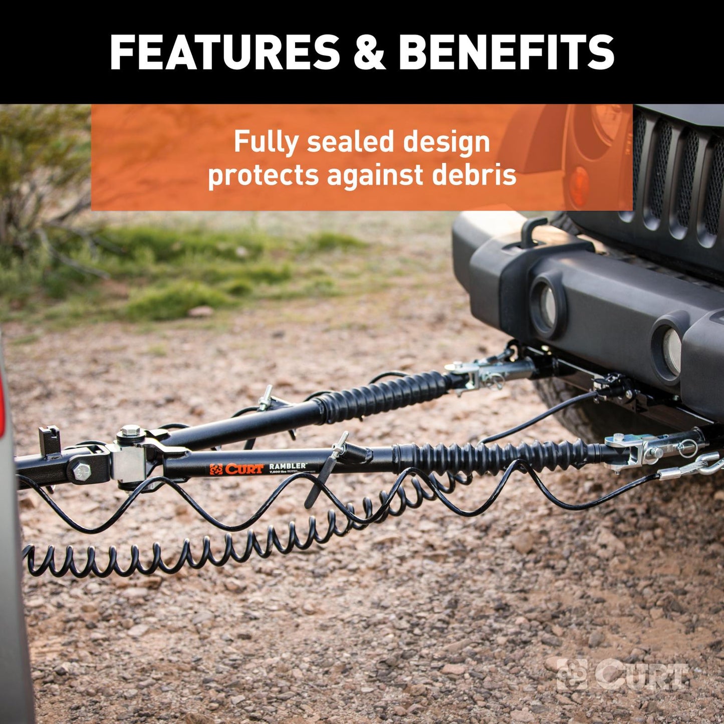 Curt Rambler Steel RV Tow Bar 7500 Lbs. 2 Inch Shank) Includes Tow Bar Safety Cables Hitch Pin and Clip RockJock 4x4-6