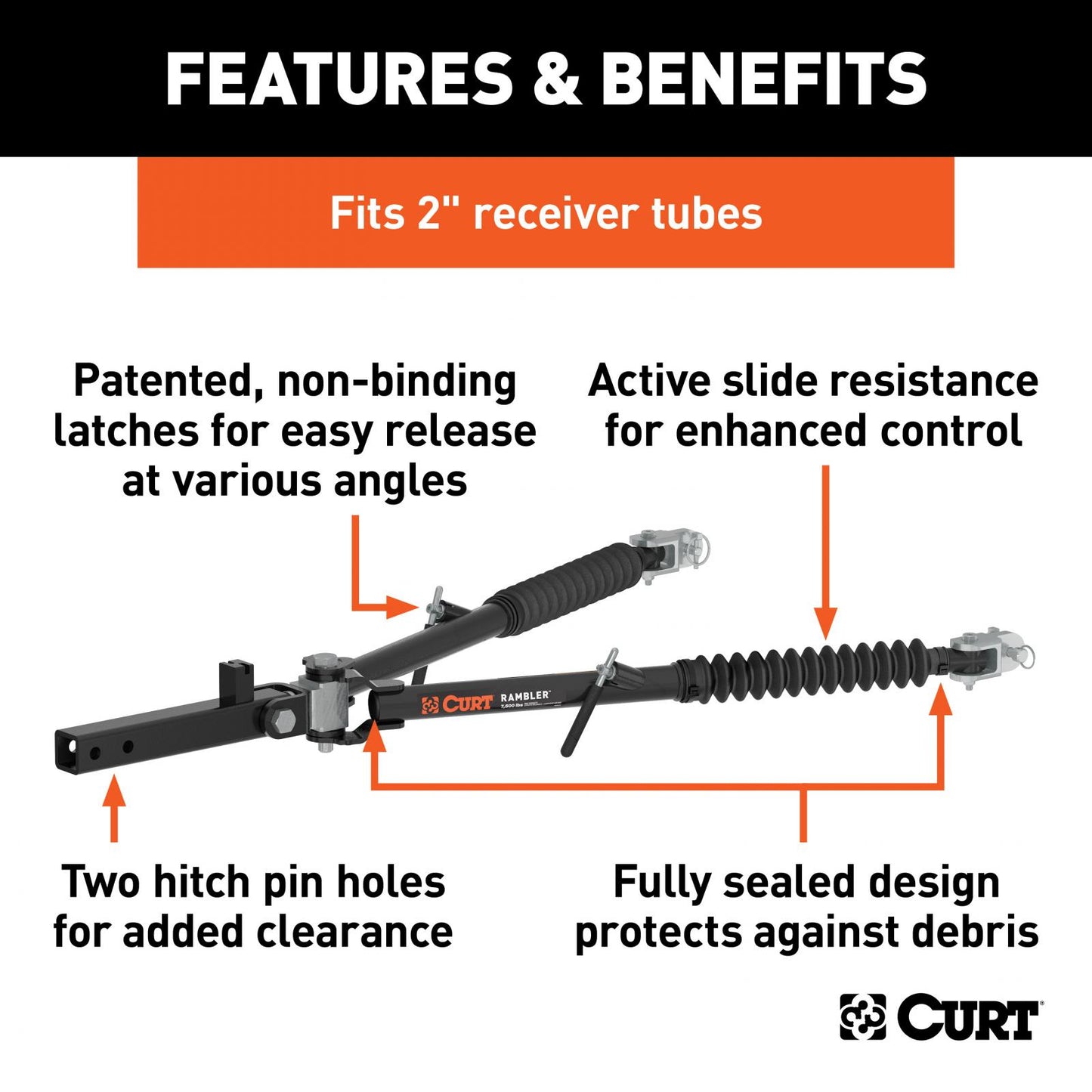 Curt Rambler Steel RV Tow Bar 7500 Lbs. 2 Inch Shank) Includes Tow Bar Safety Cables Hitch Pin and Clip RockJock 4x4-1