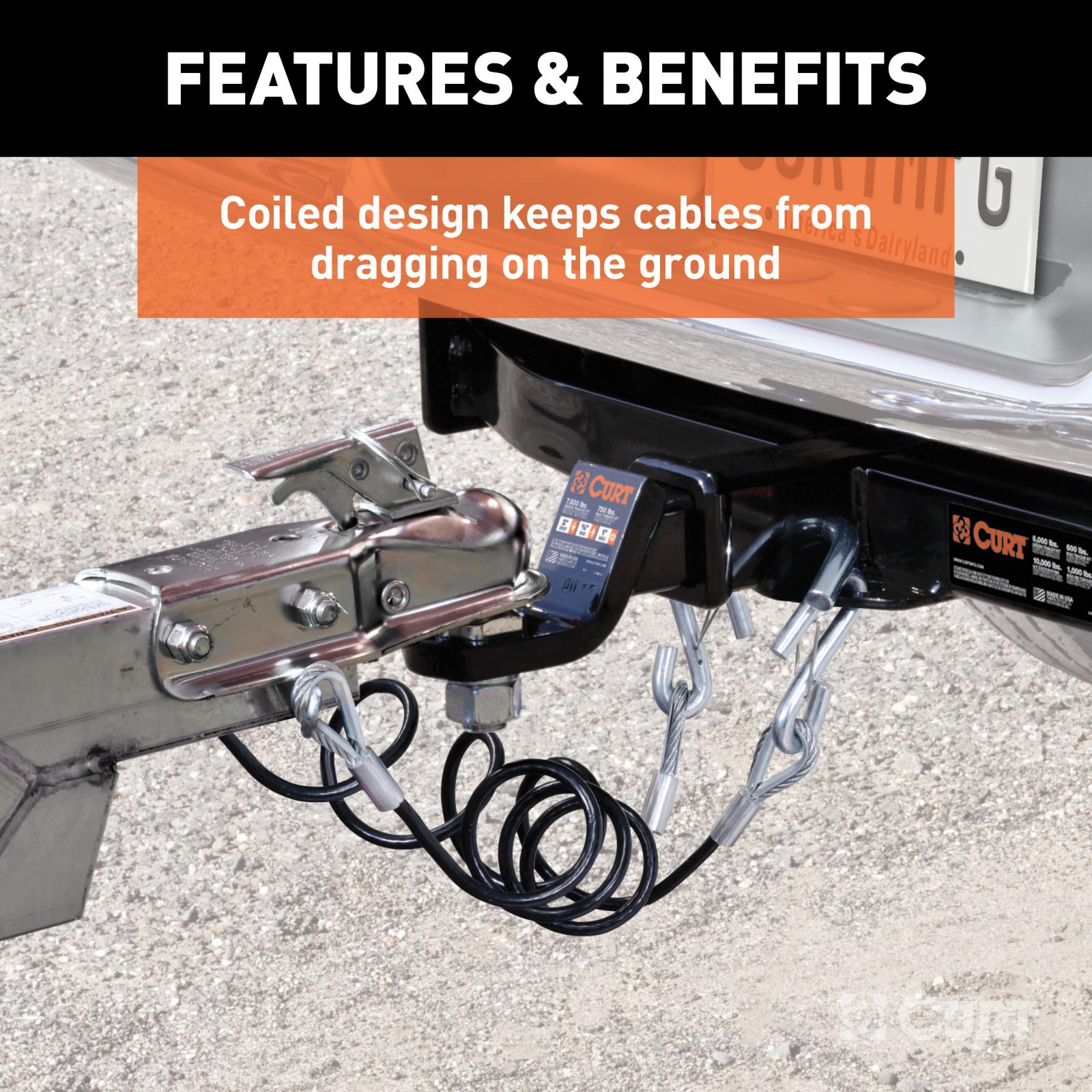 Curt Towing Safety Cable Kit (44 1/2 Inch Long w/ 2 Snap Hooks 5000 lbs. 2-Pack) RockJock 4x4-5