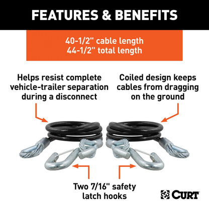 Curt Towing Safety Cable Kit (44 1/2 Inch Long w/ 2 Snap Hooks 5000 lbs. 2-Pack) RockJock 4x4-1