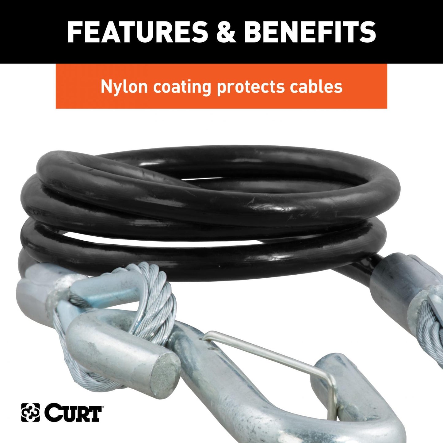 Curt Towing Safety Cable Kit (44 1/2 Inch Long w/ 2 Snap Hooks 5000 lbs. 2-Pack) RockJock 4x4-2