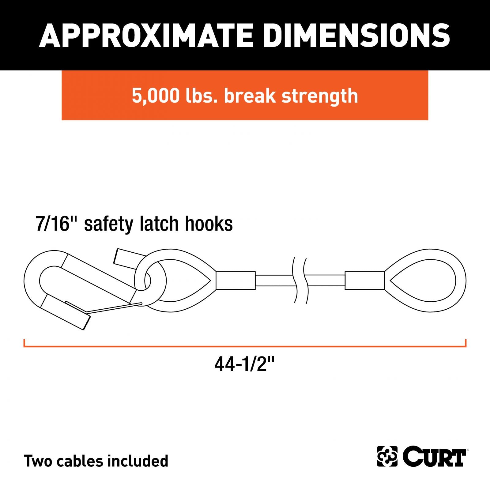 Curt Towing Safety Cable Kit (44 1/2 Inch Long w/ 2 Snap Hooks 5000 lbs. 2-Pack) RockJock 4x4-3