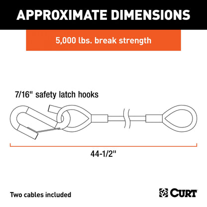 Curt Towing Safety Cable Kit (44 1/2 Inch Long w/ 2 Snap Hooks 5000 lbs. 2-Pack) RockJock 4x4-3