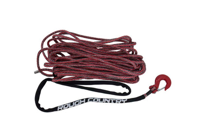 Synthetic Rope 85 Feet Rated Up to 16,000 Lbs 3/8 Inch Includes Clevis Hook and Protective Sleeve Red/Grey Combo Rough Country-1