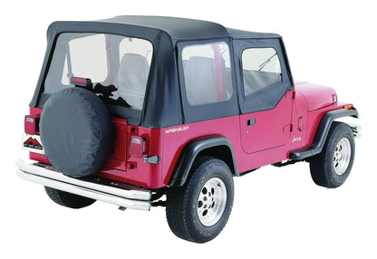 Black OEM Replacement Soft Top for 1988-95 YJ Wrangler w/ Soft Upper Doors Black Denim w/Door Skins And Windows RT Off Road