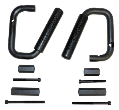 Grab Handle Set 2007-2018 JK Wrangler 2 Steel Handles w/Rubberized Plastic Grips Front And Rear Black RT Off Road