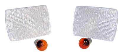 Clear Parking Lamp Set (2) w/ 2 Amber Bulbs for 87-93 Jeep YJ Wrangler RT Off Road