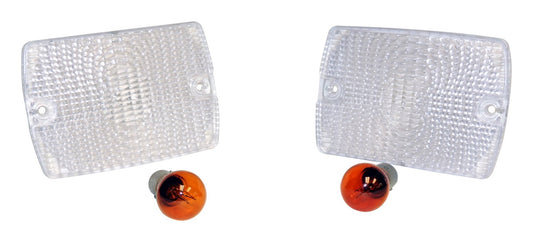 Clear Parking Lamp Set (2) w/ 2 Amber Bulbs for 87-93 Jeep YJ Wrangler RT Off Road
