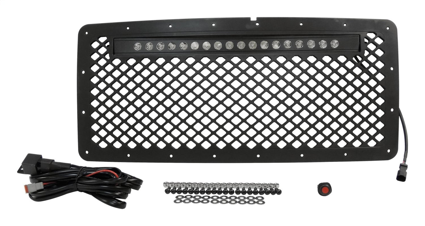 Black Stainless Steel Grille w/ LED Light Bar Kit for 2007-2018 Jeep JK Wrangler RT Off Road