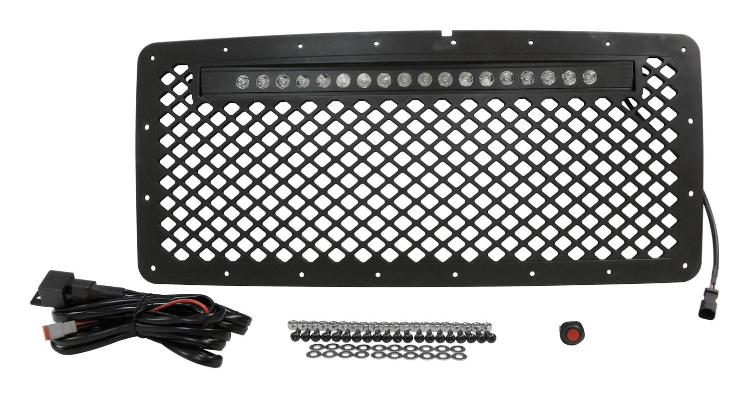 Black Stainless Steel Grille w/ LED Light Bar Kit for 2007-2018 Jeep JK Wrangler RT Off Road