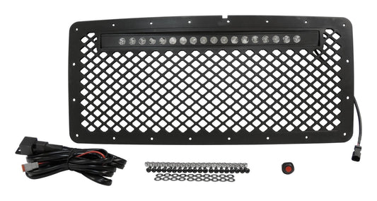 Black Stainless Steel Grille w/ LED Light Bar Kit for 2007-2018 Jeep JK Wrangler RT Off Road