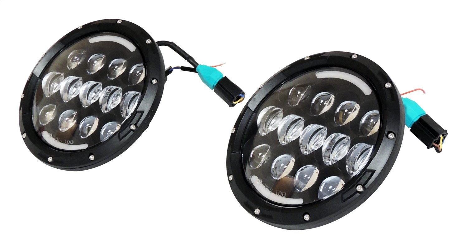 Headlight Conversion Kit 2007-2018 JK Wrangler (Requires RT28098 As Well) 7 Inch LED Black Bezel w/ Polycarbonate Lens & H4 Connector RT Off Road-2