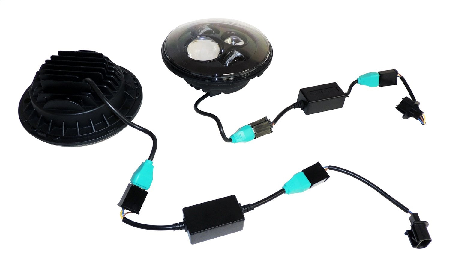 Headlight Conversion Kit 2007-2018 JK Wrangler 2 LED Headlights w/An H4 Connector/2 Canbus Modules/2 H4 To H13 Adapters 40W 12V RT Off Road-2
