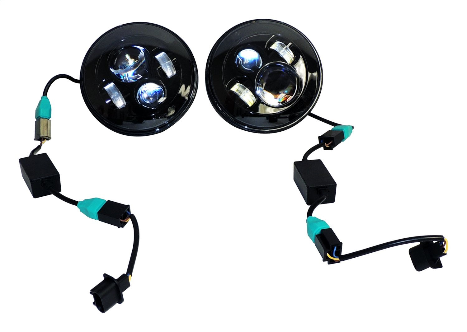 Headlight Conversion Kit 2007-2018 JK Wrangler 2 LED Headlights w/An H4 Connector/2 Canbus Modules/2 H4 To H13 Adapters 40W 12V RT Off Road-4