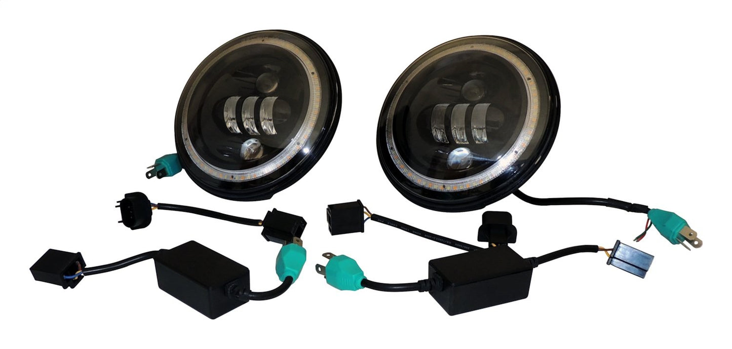 Headlight Conversion Kit 2007-2018 JK Wrangler w/ LED Halo Rings 2 LED Headlights with an H4 Connector 2 Canbus Modules 2 H4 to H13 Adapters RT Off Road