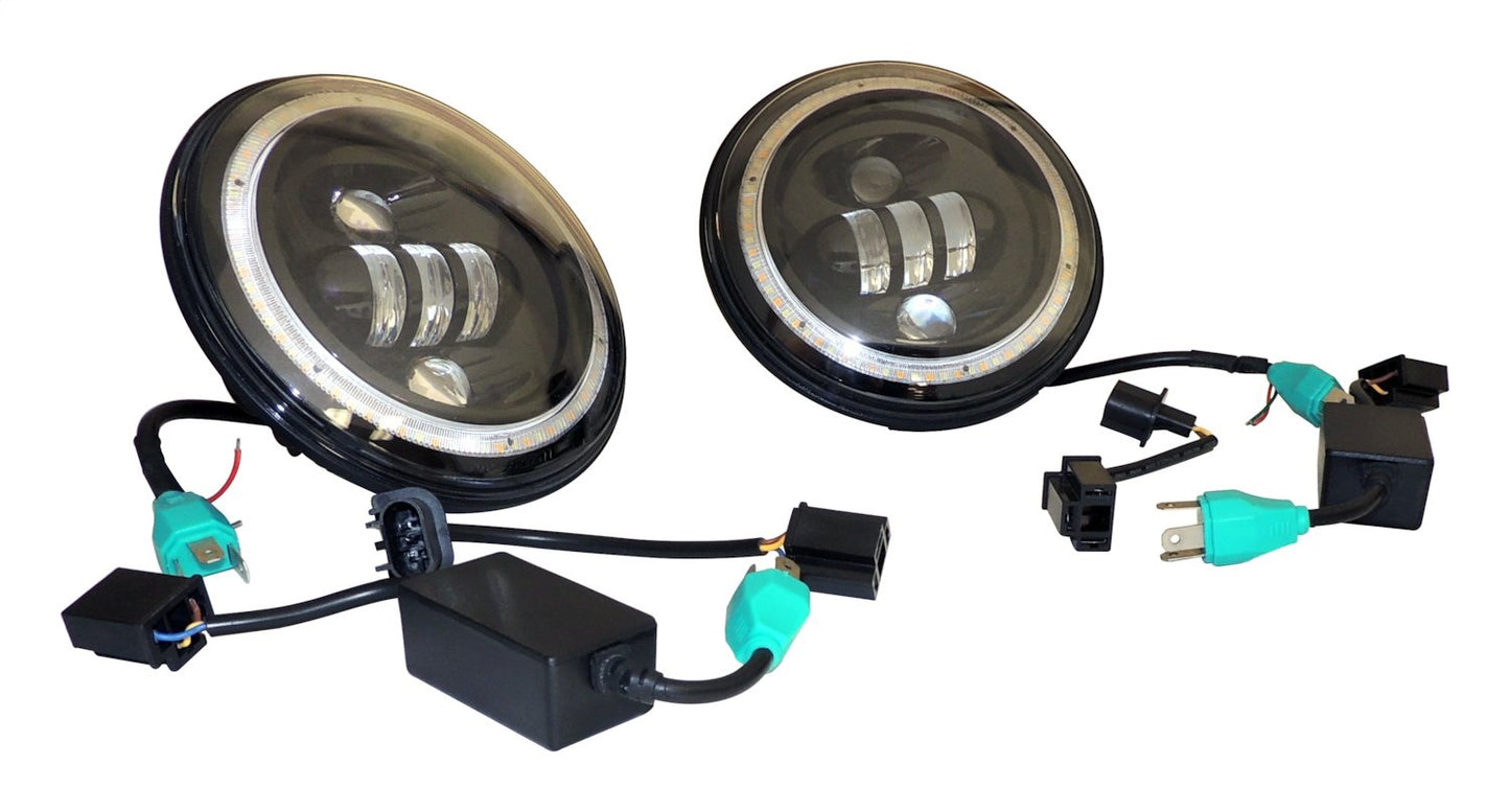Headlight Conversion Kit 2007-2018 JK Wrangler w/ LED Halo Rings 2 LED Headlights with an H4 Connector 2 Canbus Modules 2 H4 to H13 Adapters RT Off Road-2