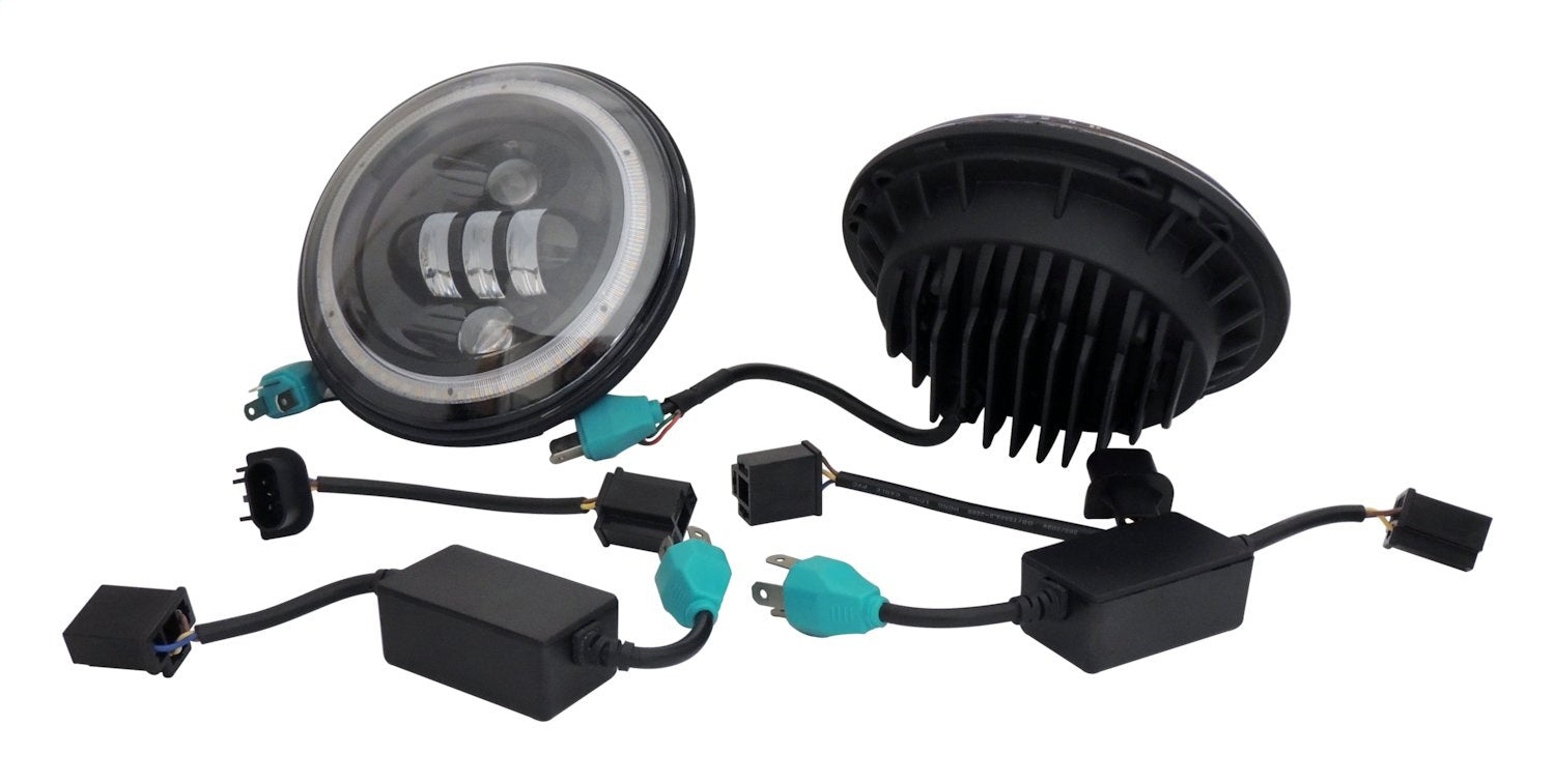 Headlight Conversion Kit 2007-2018 JK Wrangler w/ LED Halo Rings 2 LED Headlights with an H4 Connector 2 Canbus Modules 2 H4 to H13 Adapters RT Off Road-3