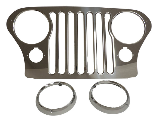 Stainless Steel Grille Overlay w/ Chrome Bezels for Select 1976-1986 CJ-5, 7, 8 RT Off Road