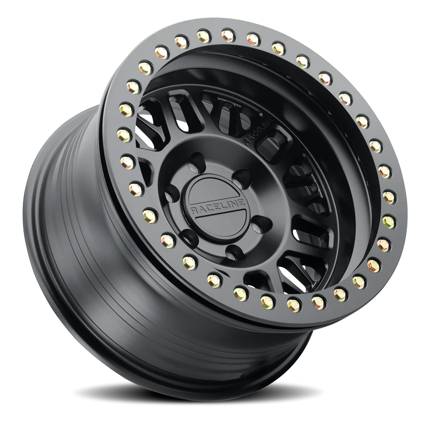 Raceline Wheels Aluminum Wheels 17x9 Ryno Cast Beadlock RT951B Satin Black Black Beadlock Ring Raceline Wheels