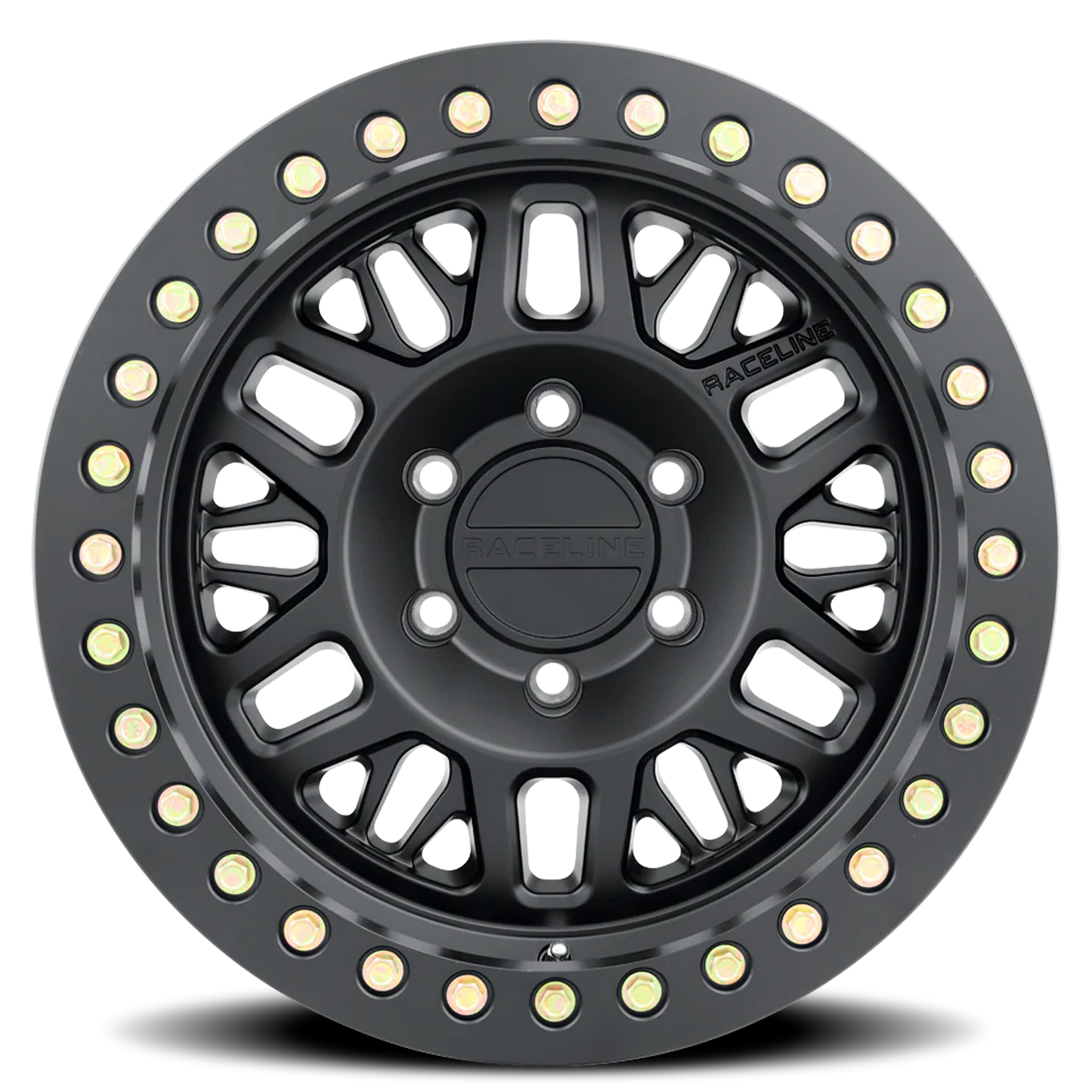 Raceline Wheels Aluminum Wheels 17x9 Ryno Cast Beadlock RT951B Satin Black Black Beadlock Ring Raceline Wheels