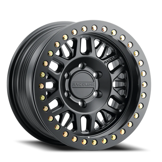 Raceline Wheels Aluminum Wheels 17x9 Ryno Cast Beadlock RT951B Satin Black Black Beadlock Ring Raceline Wheels