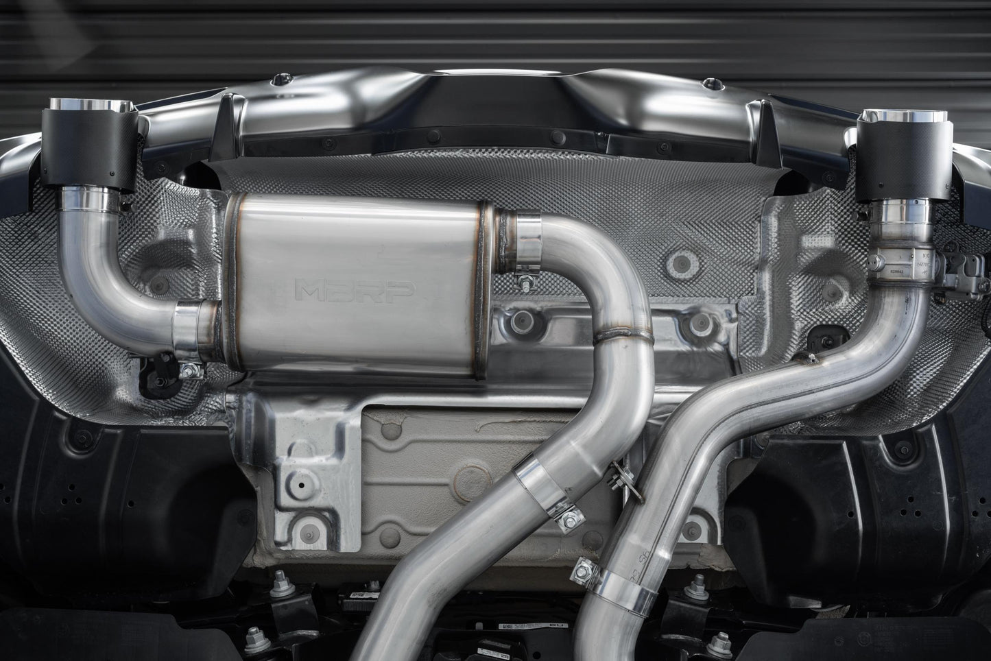 20-Up Toyota Supra T304 Stainless Steel 3 inch Cat Back Dual Rear with Carbon Fiber Tips MBRP-5