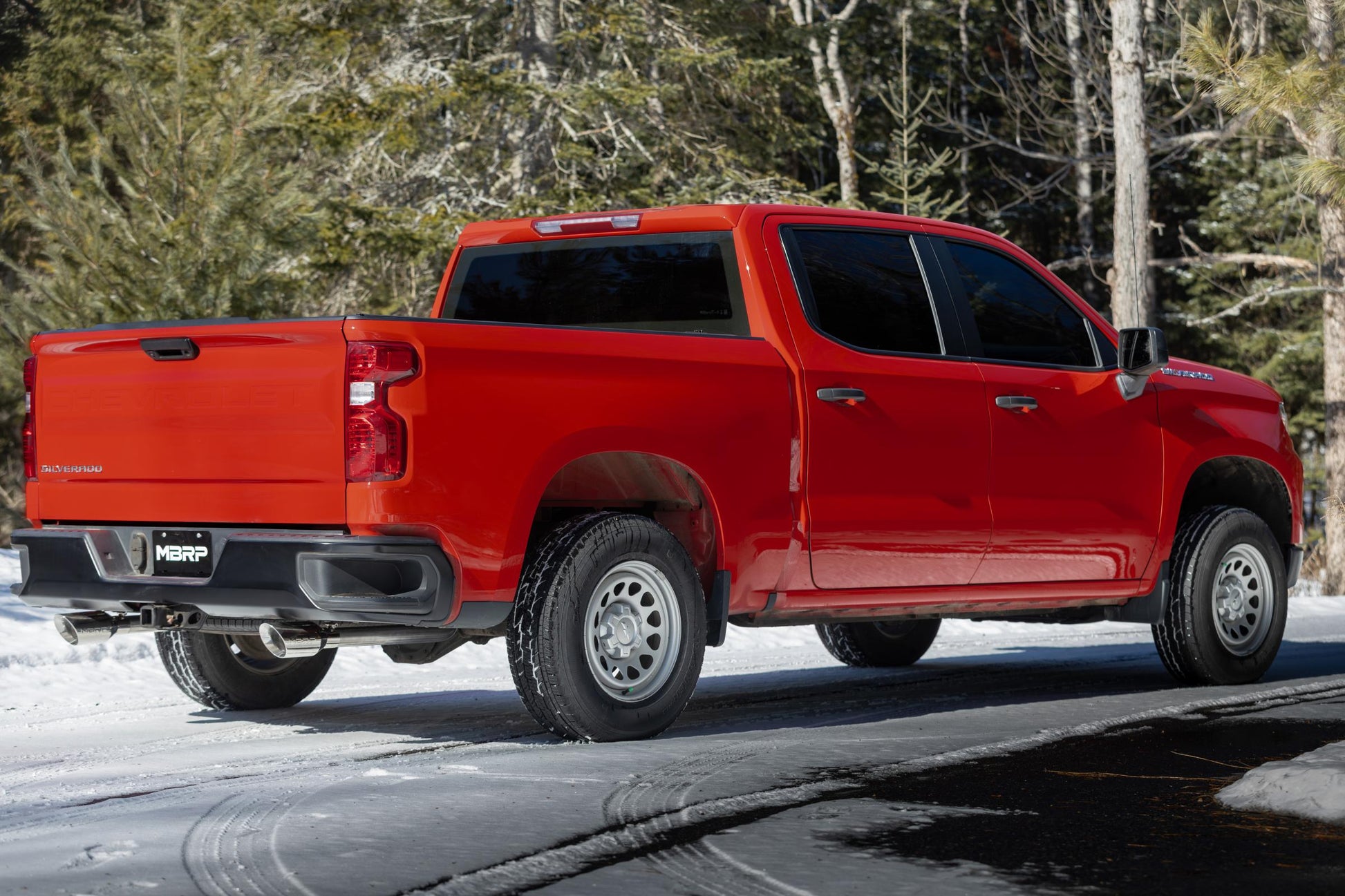 2019-Up Silverado/Sierra 1500 2.7L Armor BLK, Aluminized Steel 3 Inch Cat-Back, 2.5 Inch Dual Split Rear Exit MBRP-2