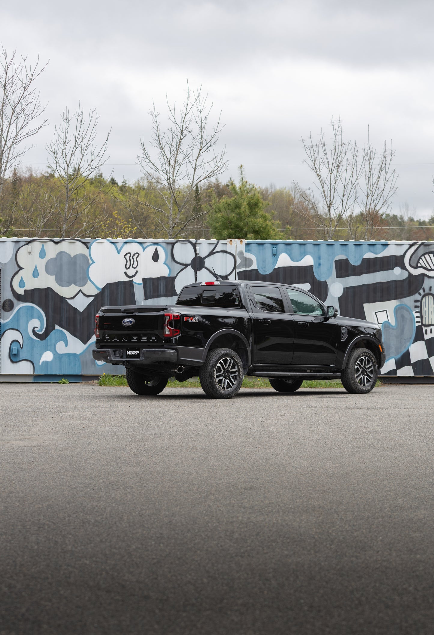 2024-Up Ford Ranger 2.3L Ecoboost Armor BLK Black-Coated Aluminized Steel 3-Inch Cat-Back Single Side Exit with Black Tip MBRP-4