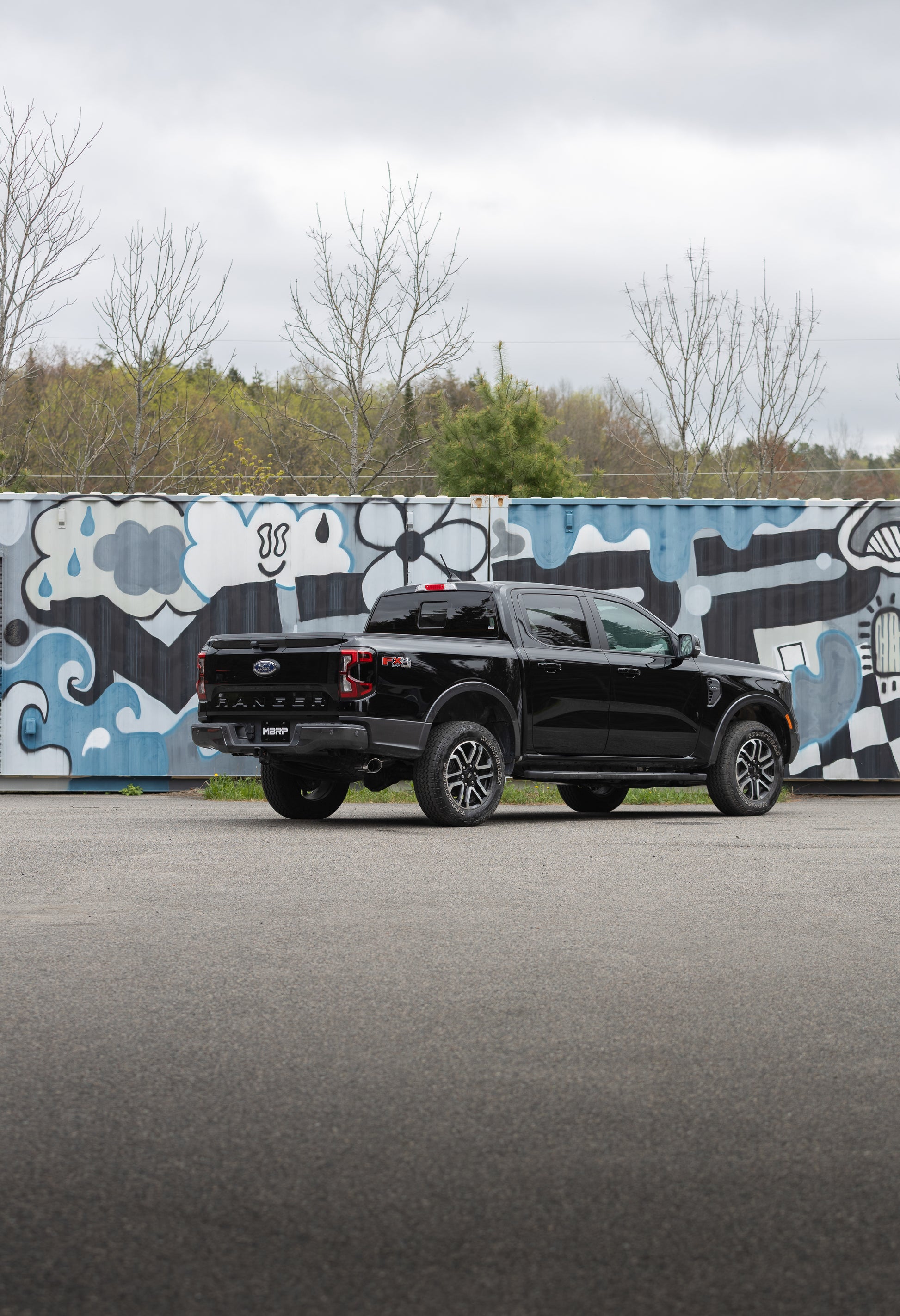 2024-Up Ford Ranger 2.3L Ecoboost Armor BLK Black-Coated Aluminized Steel 3-Inch Cat-Back Single Side Exit with Black Tip MBRP-4