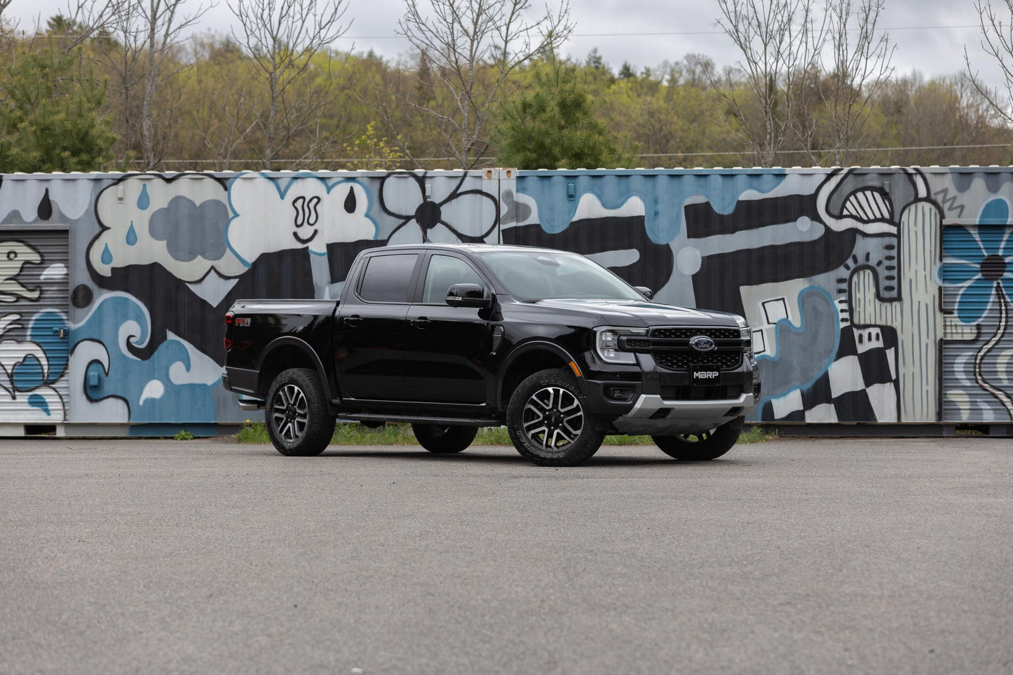2024-Up Ford Ranger 2.3L Ecoboost Armor BLK Black-Coated Aluminized Steel 3-Inch Cat-Back Single Side Exit with Black Tip MBRP-1