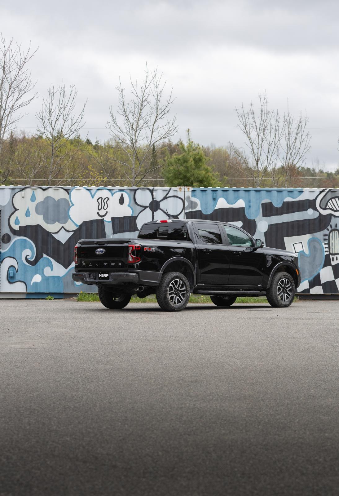 2024-Up Ford Ranger 2.3L Ecoboost Armor BLK Black-Coated Aluminized Steel 3-Inch Cat-Back Single Side Exit with Black Tip MBRP-4