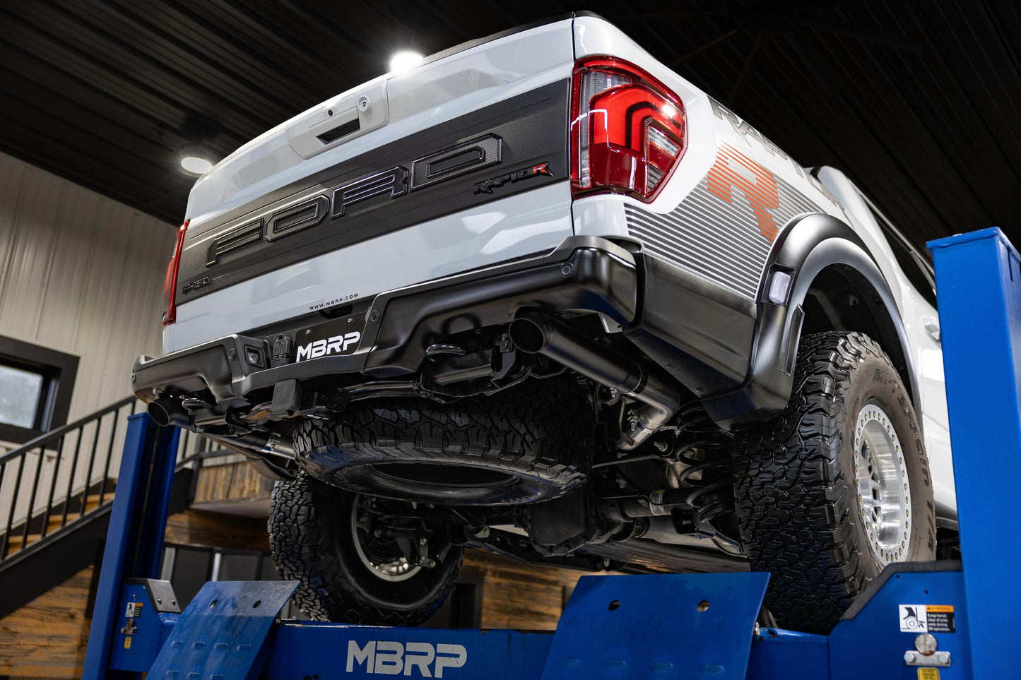 22-Present Ford F-150 Raptor 3.5L and Raptor R 5.2L Armor BLK 3-Inch Axle-Back Dual Split Rear Turn Down MBRP-2